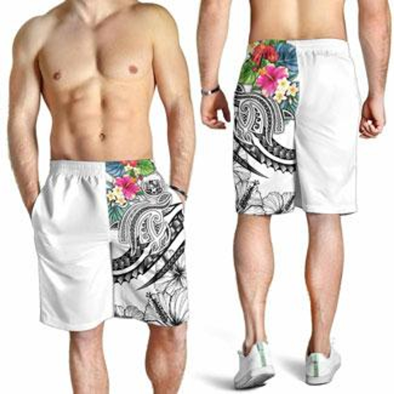 Polynesian Hawaii Men Shorts - Summer Plumeria (White) 4