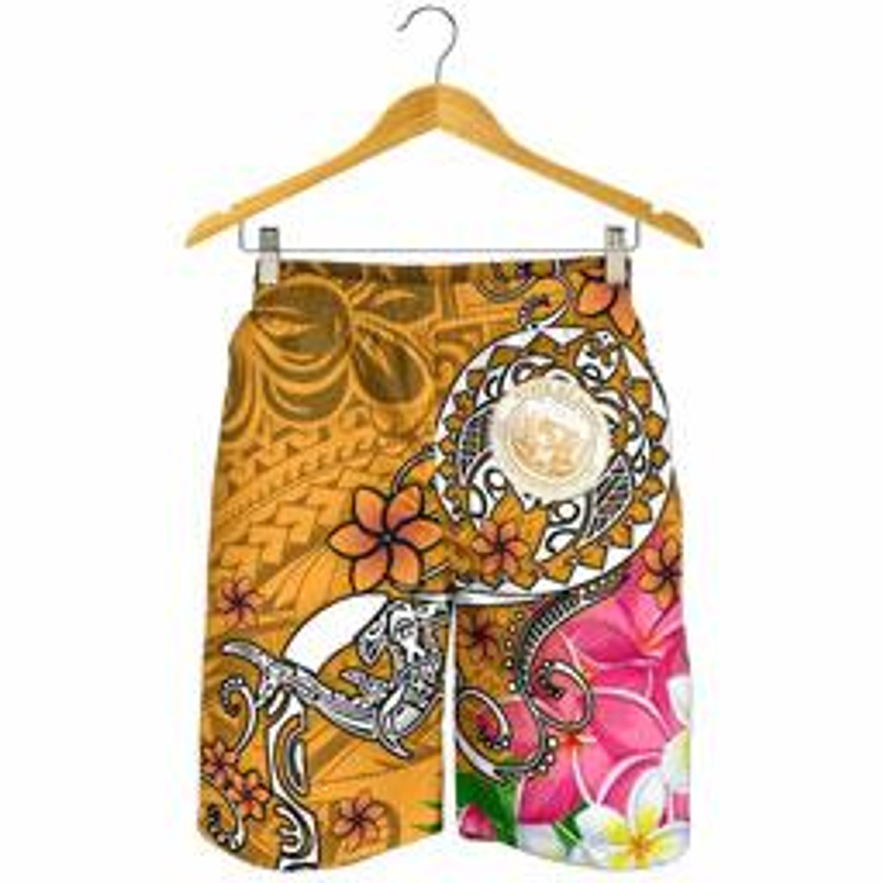 Hawaii Polynesian Men Shorts - Hawaii Seal With Turtle Plumeria (Gold) 2