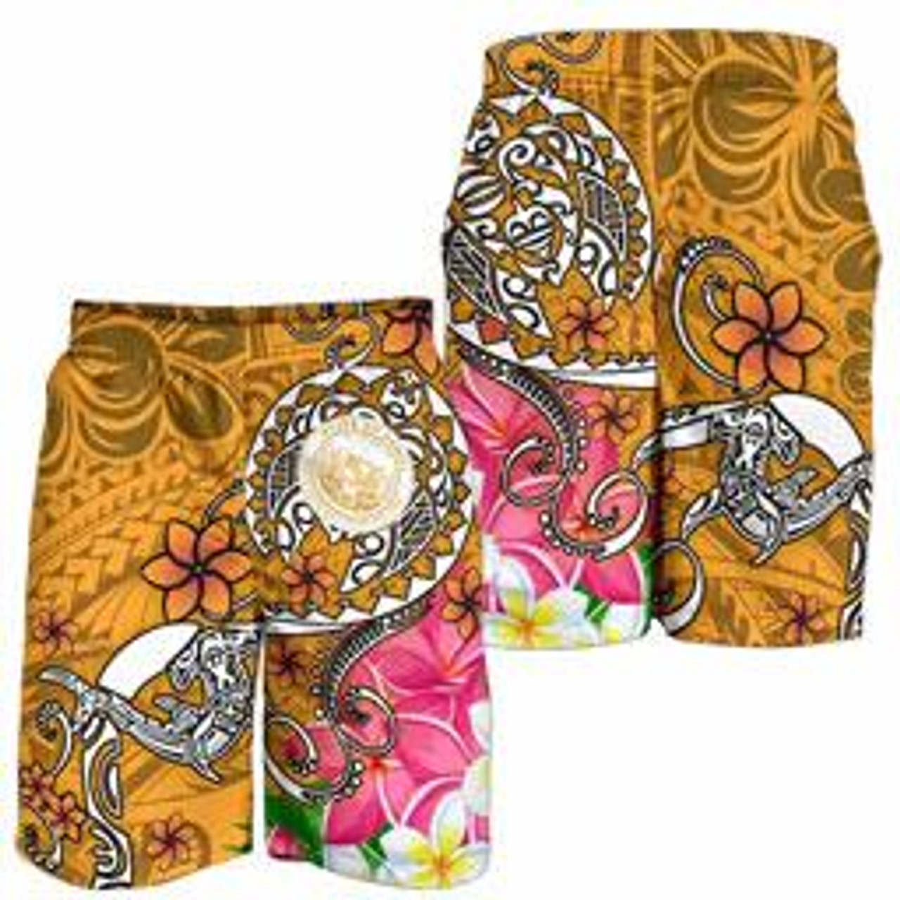 Hawaii Polynesian Men Shorts - Hawaii Seal With Turtle Plumeria (Gold) 4