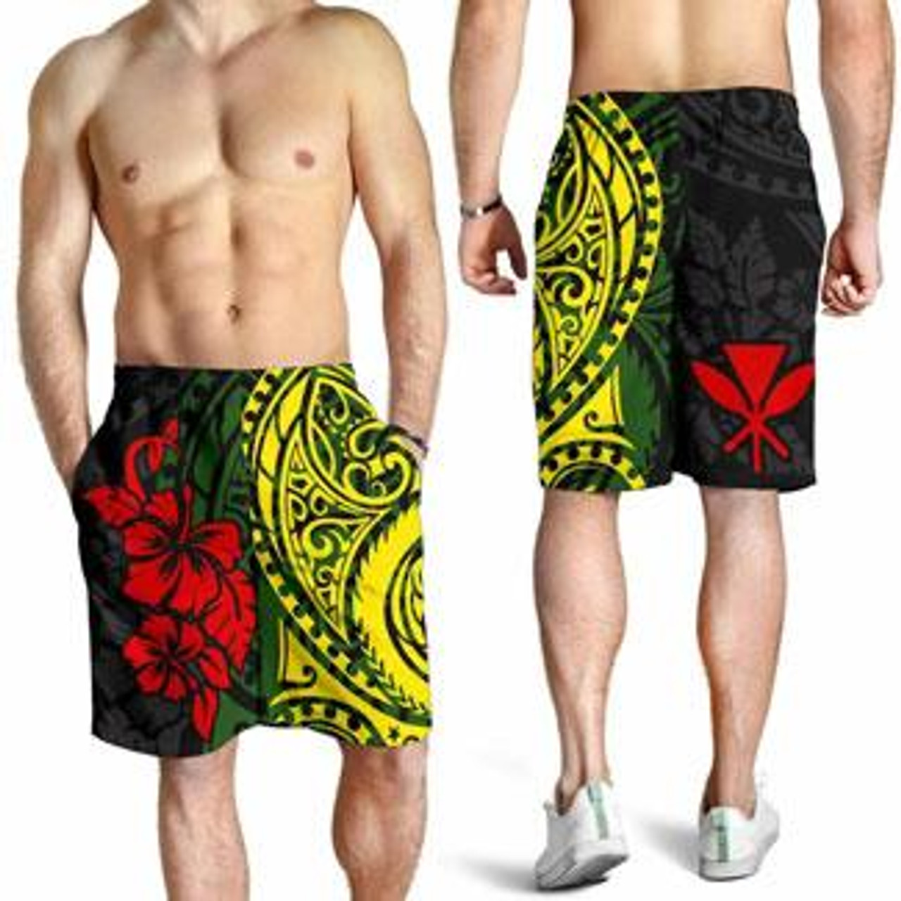 Hawaii Men Shorts - Polynesian Patterns With Hibiscus Flowers 4