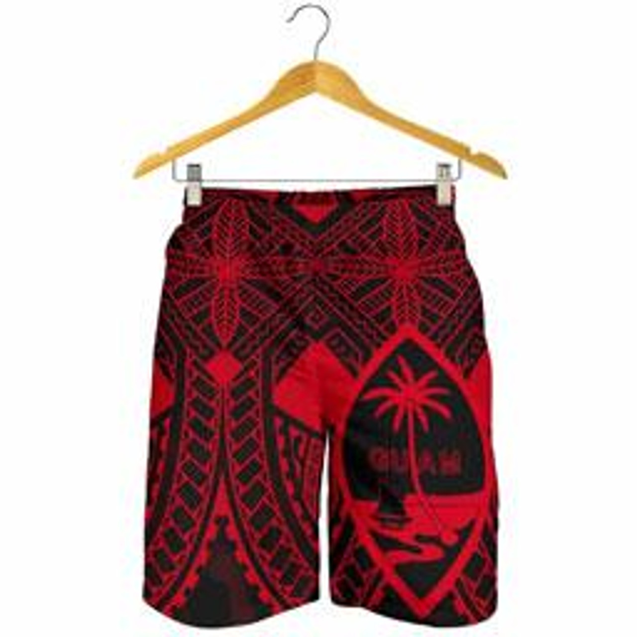 Guam Polynesian Men Short - Red Guam Coat Of Arms Polynesian Tattoo 2