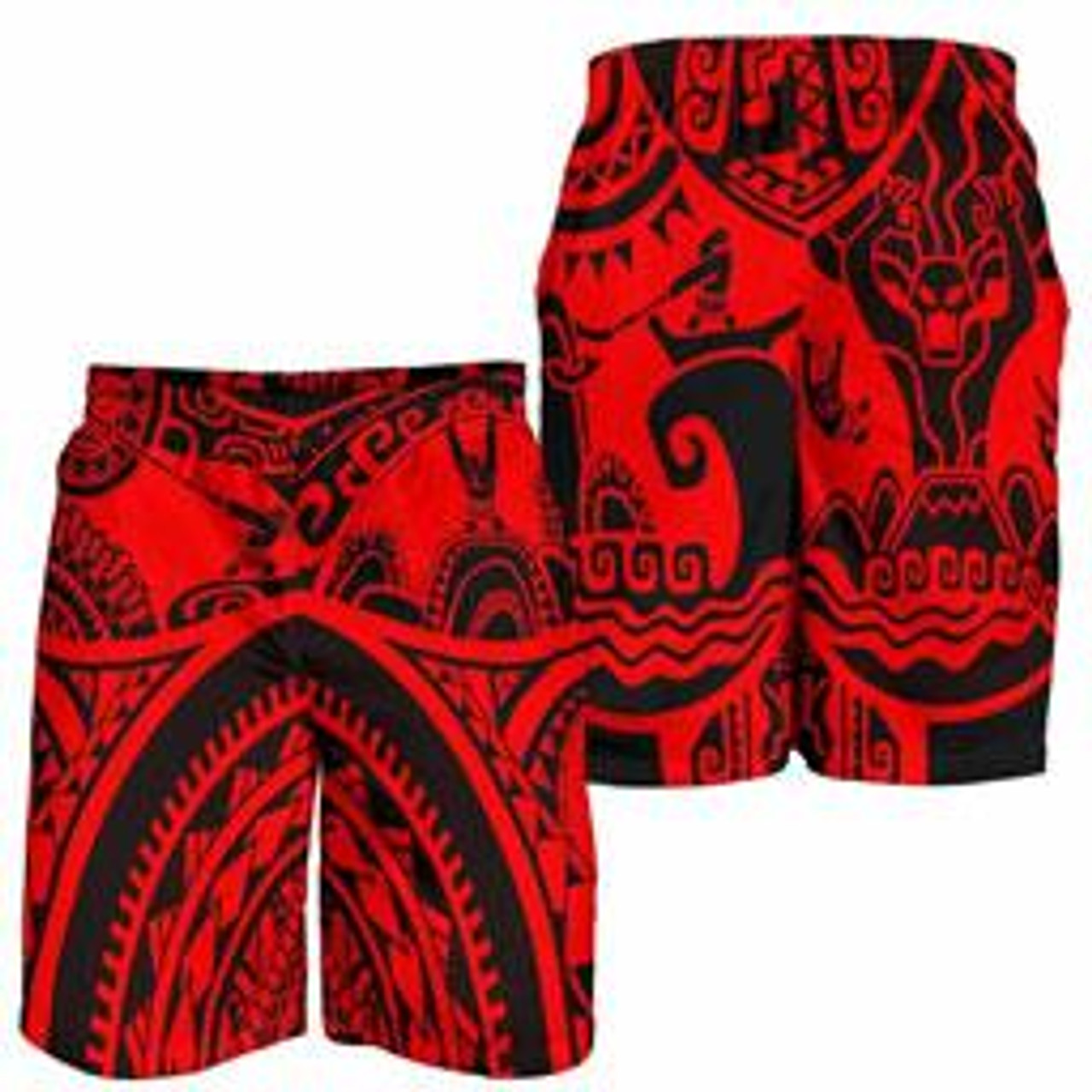 Polynesian Men Shorts, Maui Tattoo Polynesian Patterns (Red) 4