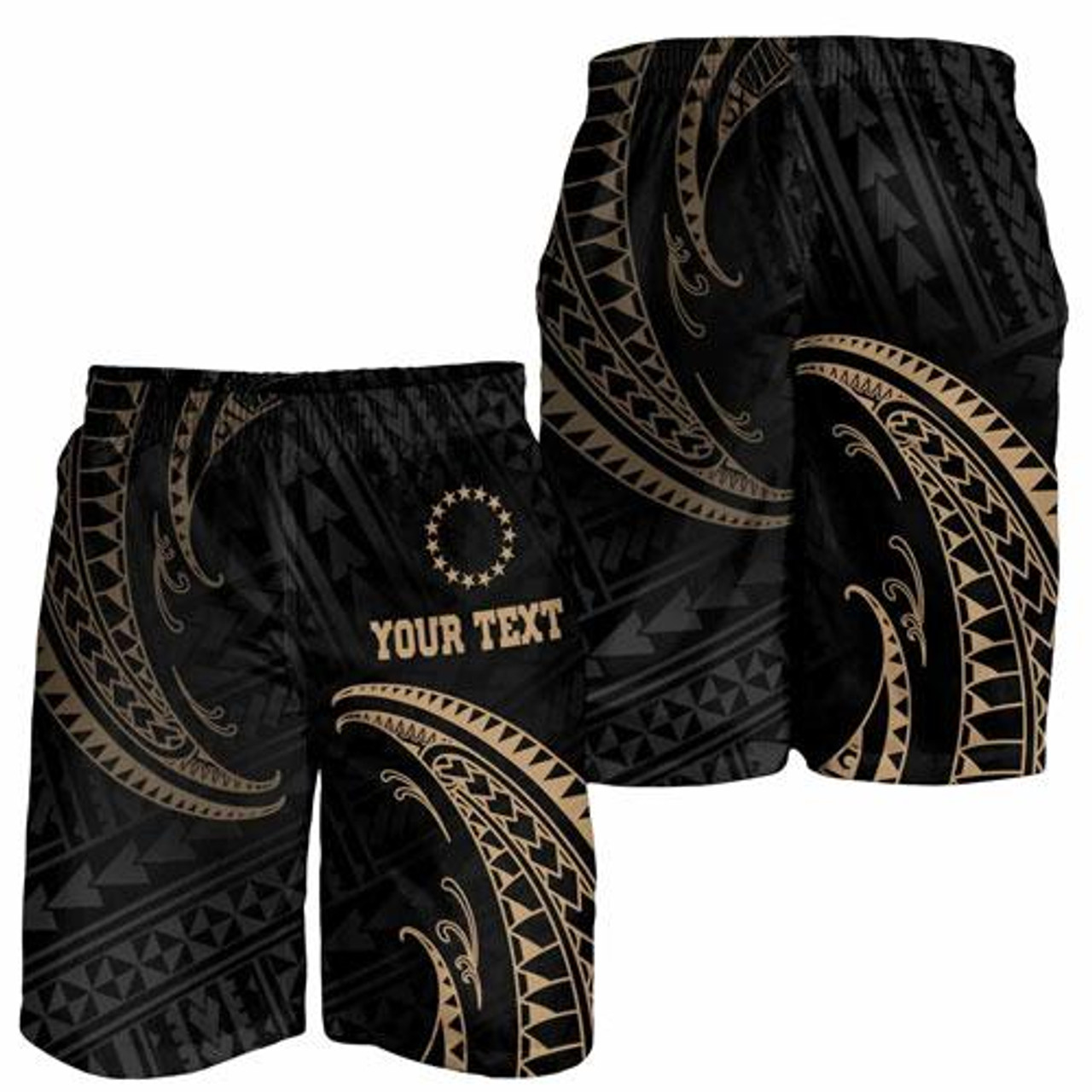 Cook Islands Polynesian Custom Personalised Men Short - Gold Tribal Wave 1