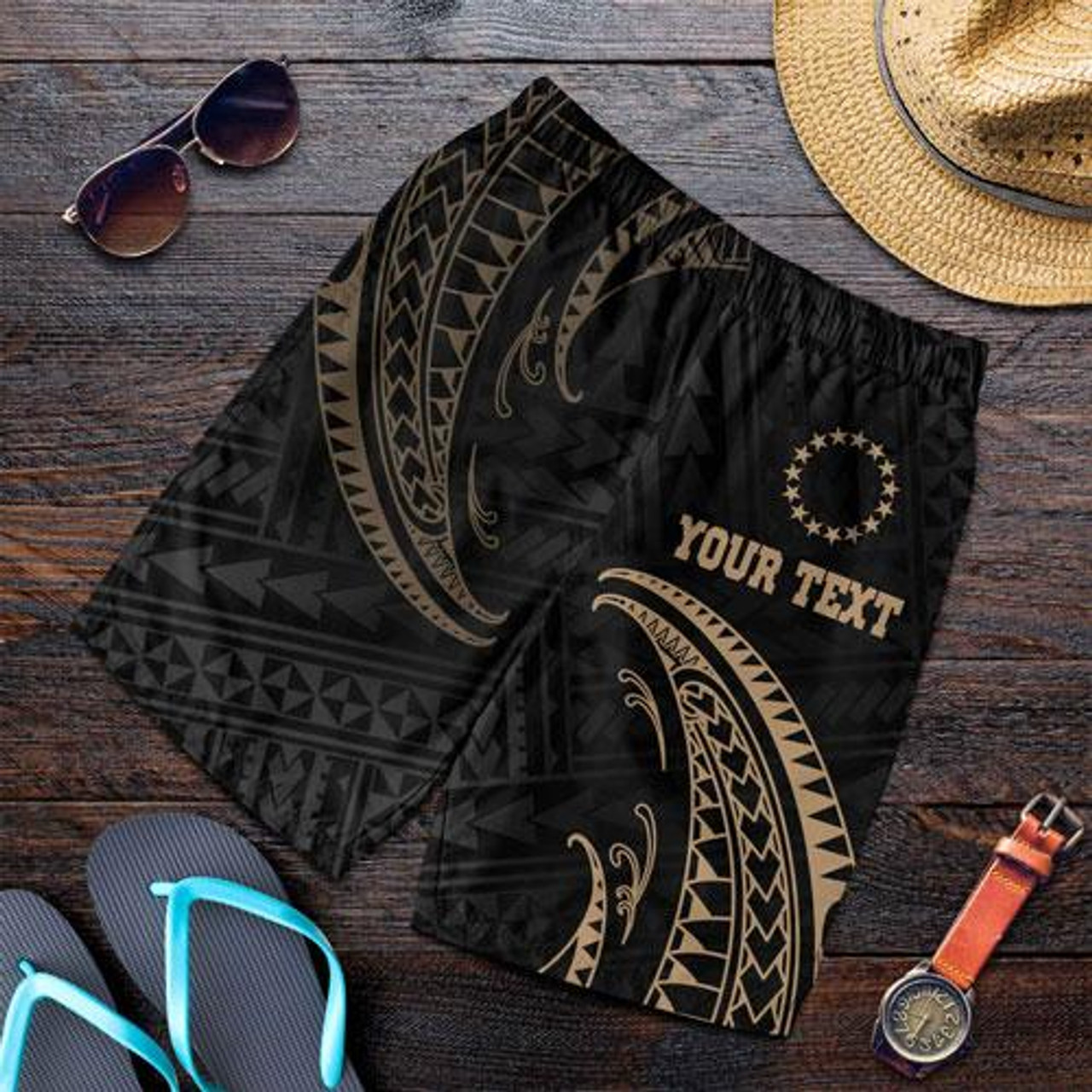 Cook Islands Polynesian Custom Personalised Men Short - Gold Tribal Wave 4