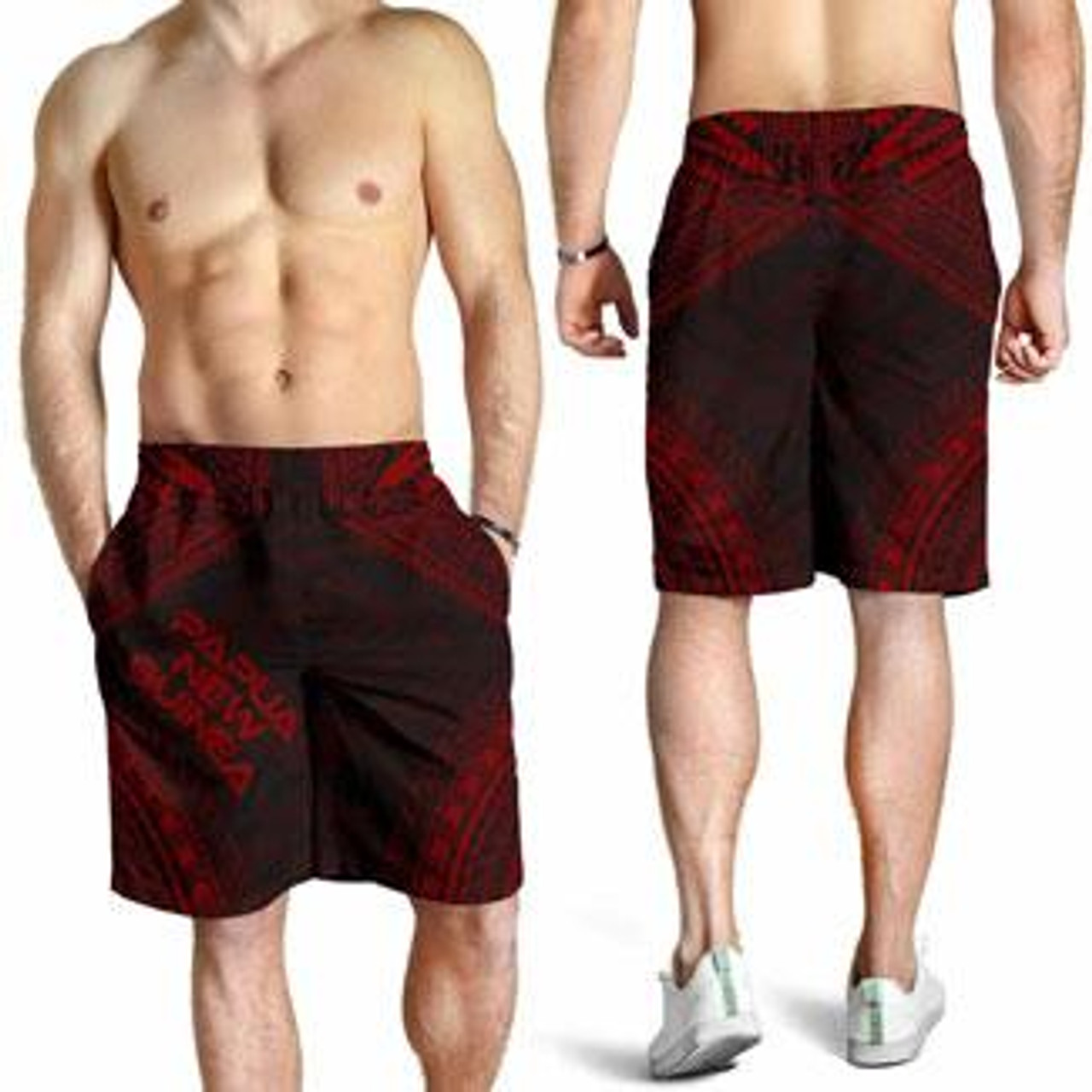 Papua New Guinea Men Shorts - Polynesian Chief Red Version 3