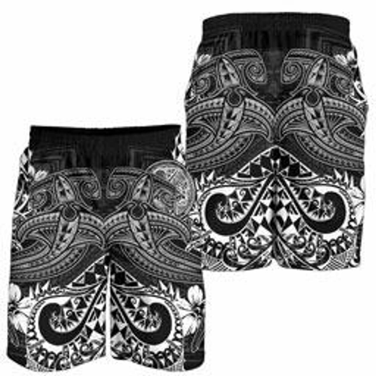 American Samoa Men Shorts - White Shark Polynesian Tattoo 4