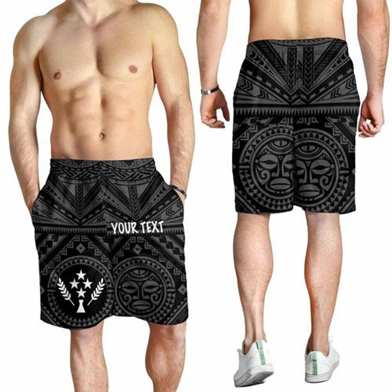 Kosrae Personalised Men Short - Kosrae Flag In Polynesian Tattoo Style (Black) 2
