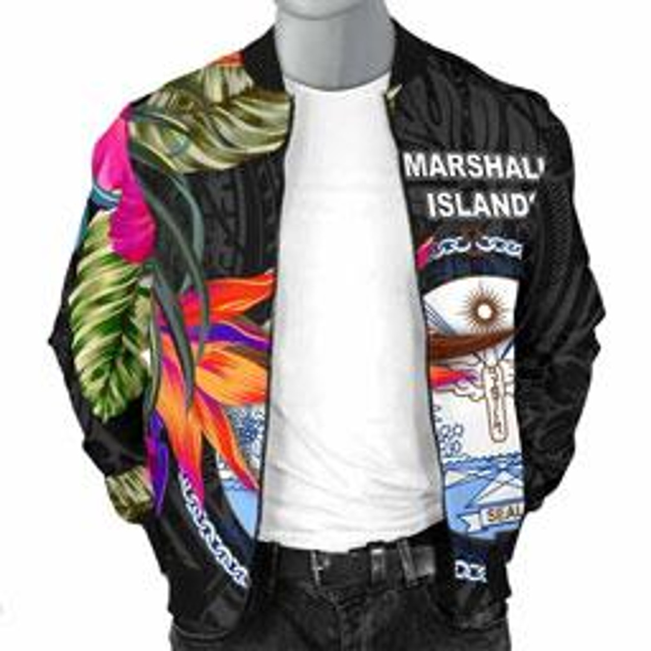 Marshall Islands Men Bomber Jacket - Hibiscus Polynesian Pattern 3