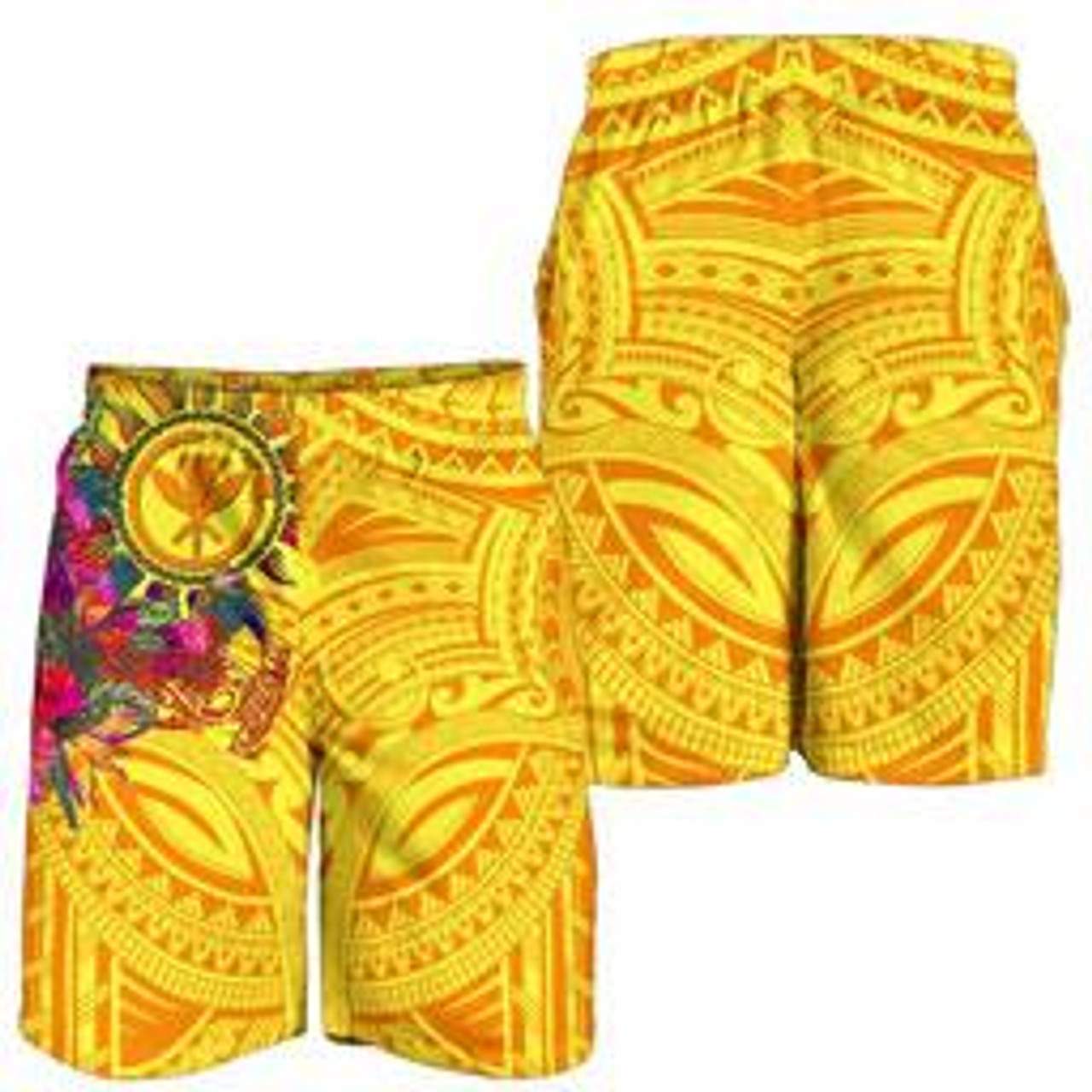 Polynesian Hawaii Kanaka Maoli Men Shorts - Hibiscus Flowers & Polynesian Patterns 3