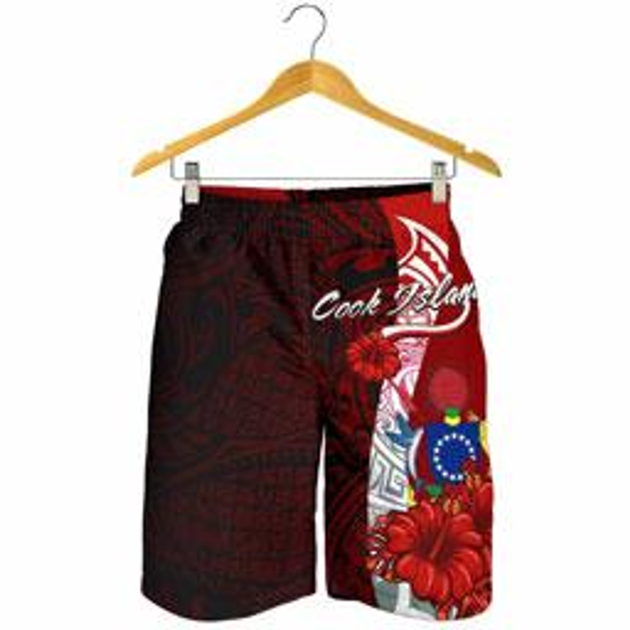 Cook Islands Polynesian Men Shorts - Coat Of Arm With Hibiscus