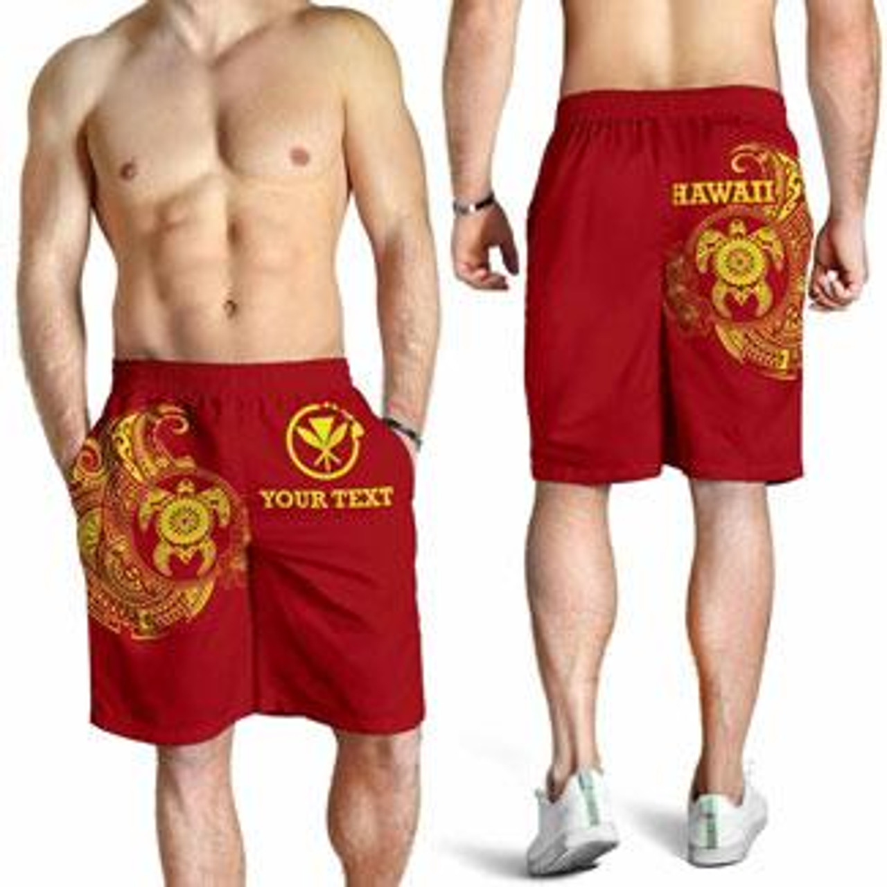 Hawaii Polynesian Personalised Men Shorts - Vintage Polynesian Turtle (Red) 4