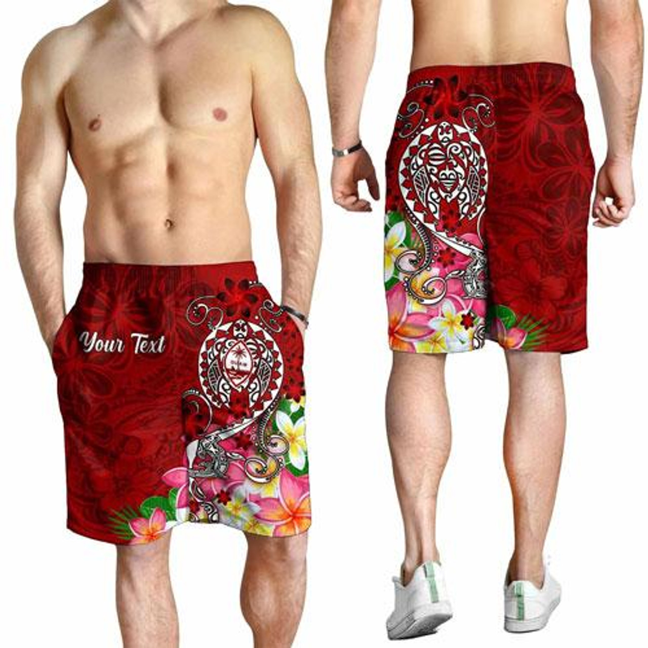 Guam Custom Personalised Men Shorts - Turtle Plumeria (Red) 2