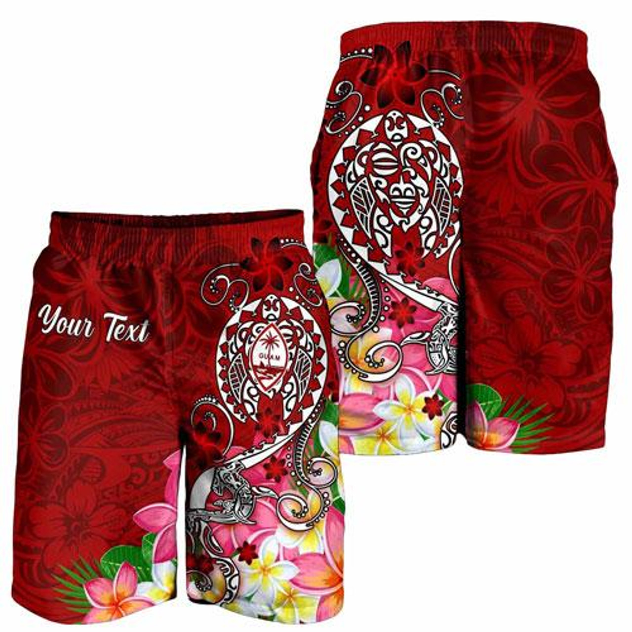 Guam Custom Personalised Men Shorts - Turtle Plumeria (Red) 4