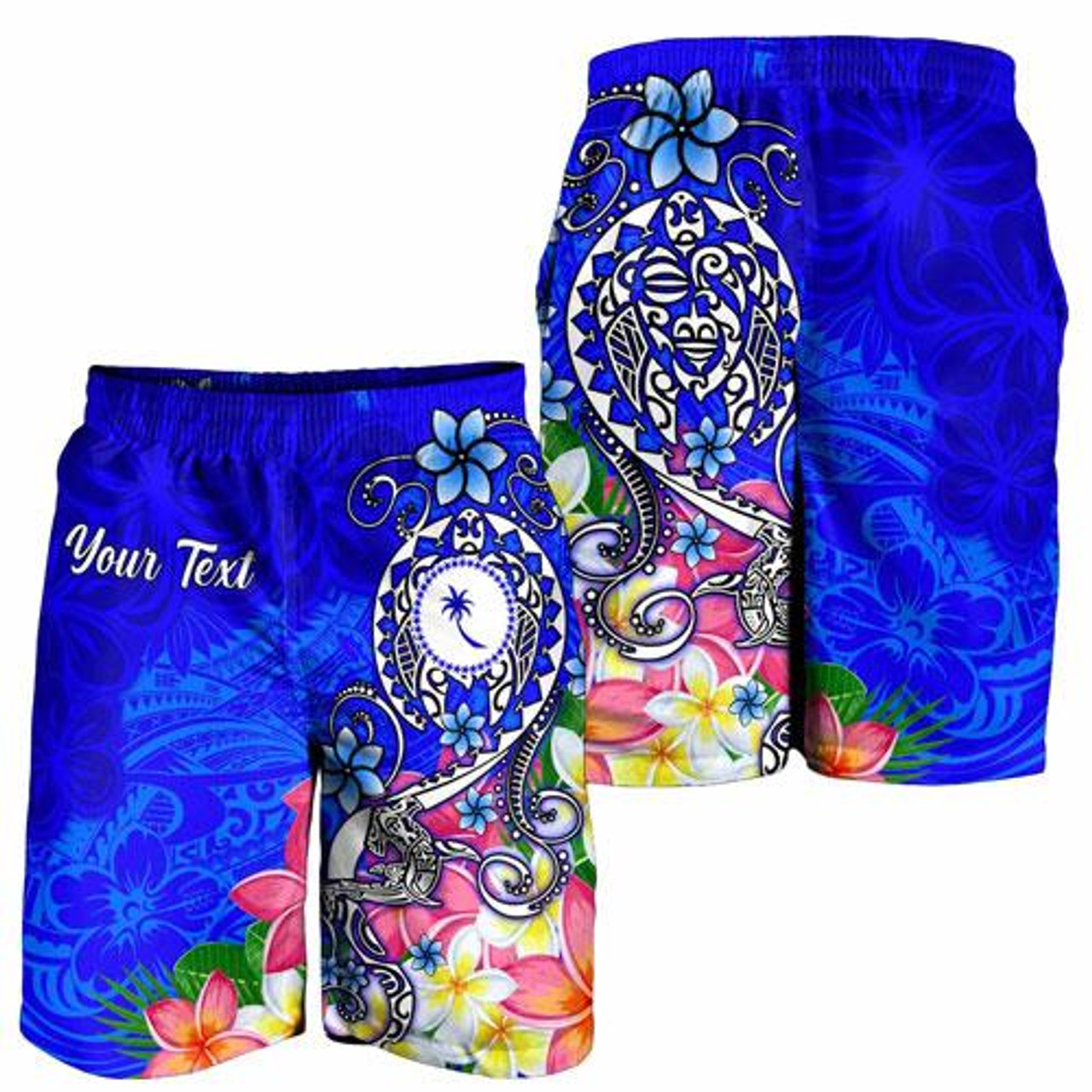 Kosrae Custom Personalised Men Shorts - Turtle Plumeria (Blue) 2