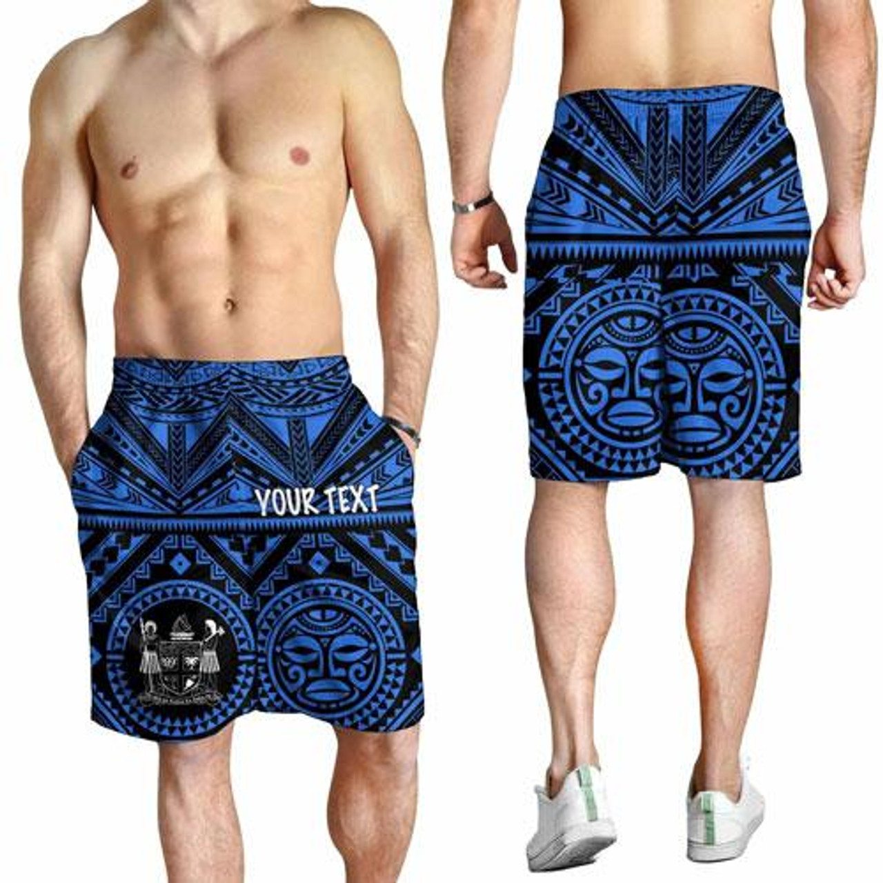 Fiji Personalised Men Short - Fiji Seal With Polynesian Tattoo Style ( Blue) 2