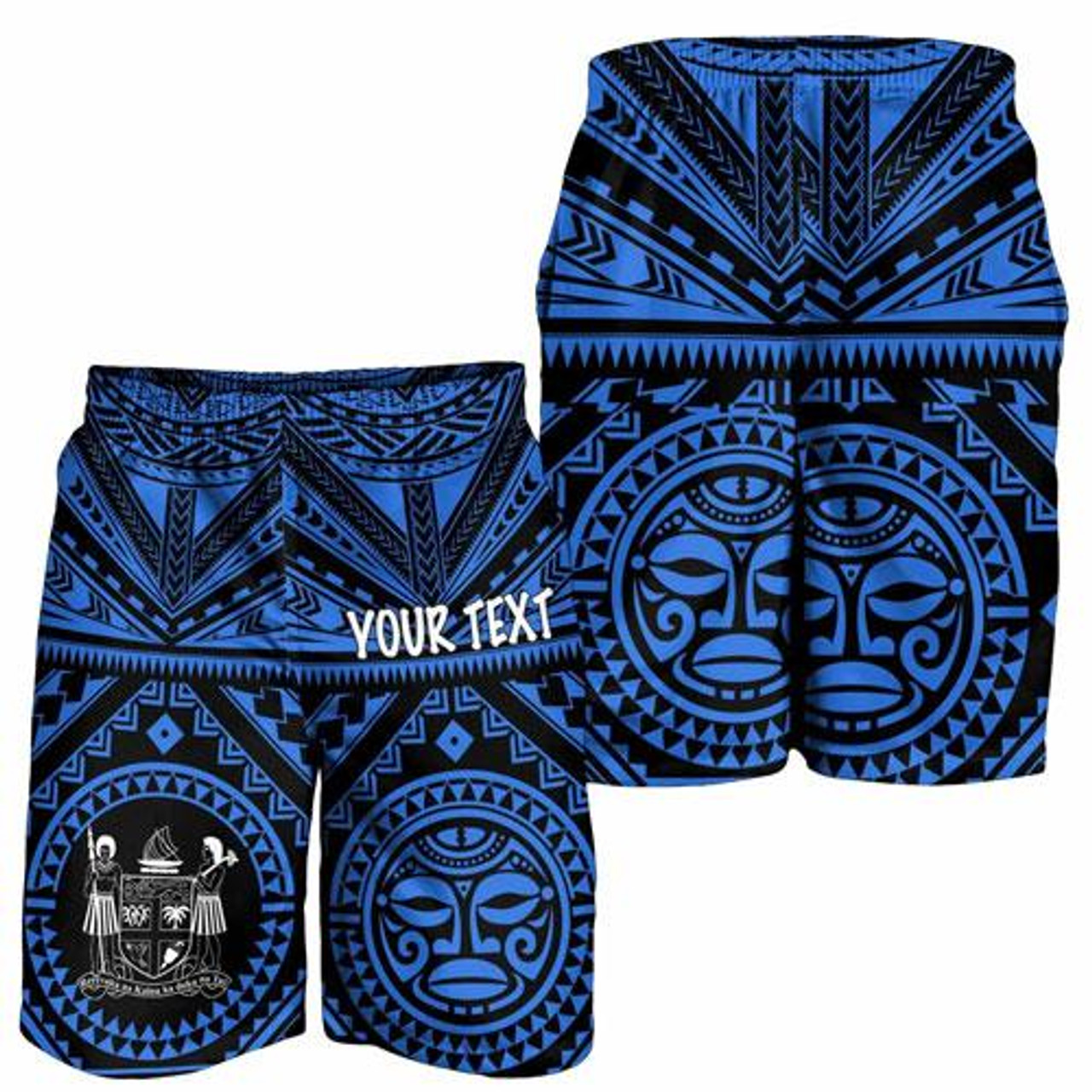 Fiji Personalised Men Short - Fiji Seal With Polynesian Tattoo Style ( Blue) 3