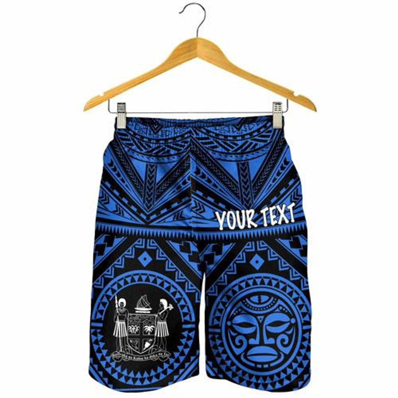 Fiji Personalised Men Short - Fiji Seal With Polynesian Tattoo Style ( Blue) 4