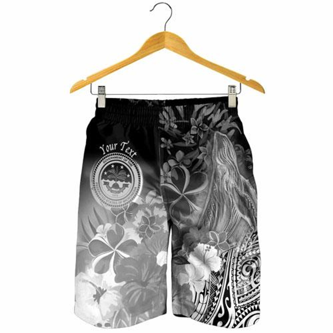 Federated States of Micronesia Custom Personalised Men Shorts - Humpback Whale with Tropical Flowers (White) 4