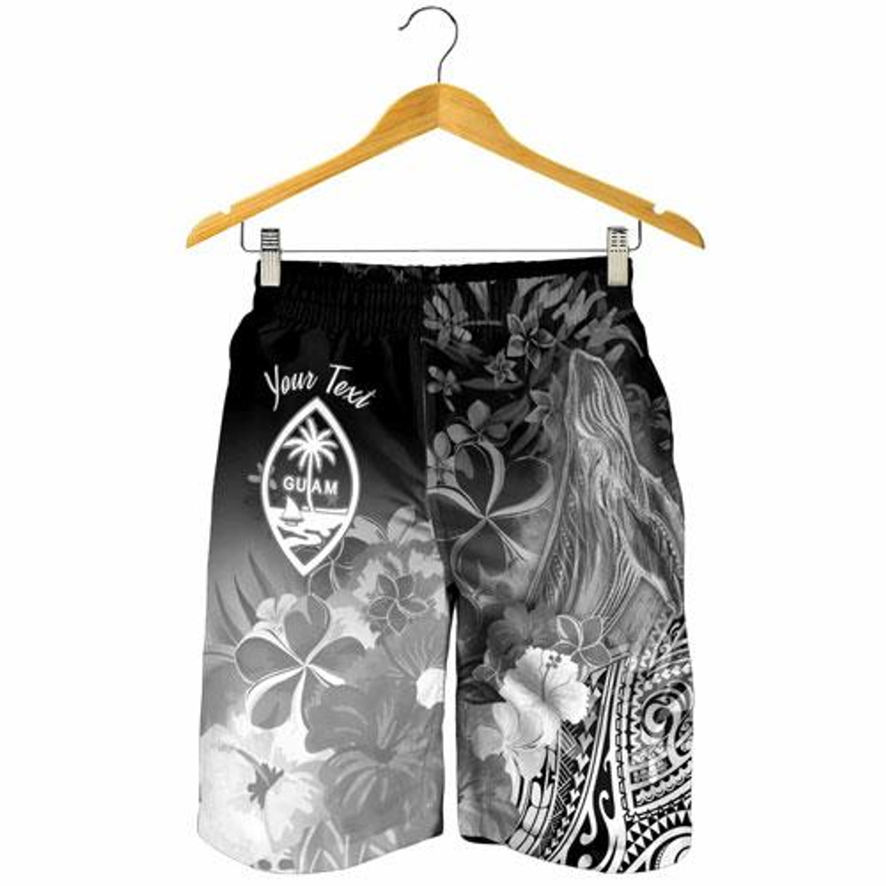 Guam Custom Personalised Men Shorts - Humpback Whale with Tropical Flowers (white) 3