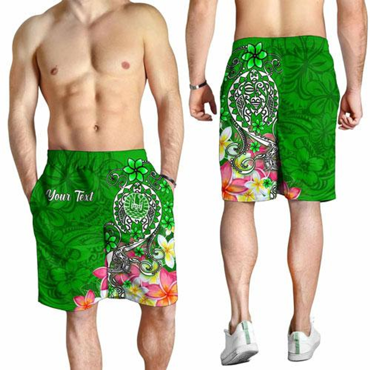 Tahiti Custom Personalised Men Shorts - Turtle Plumeria (Green)