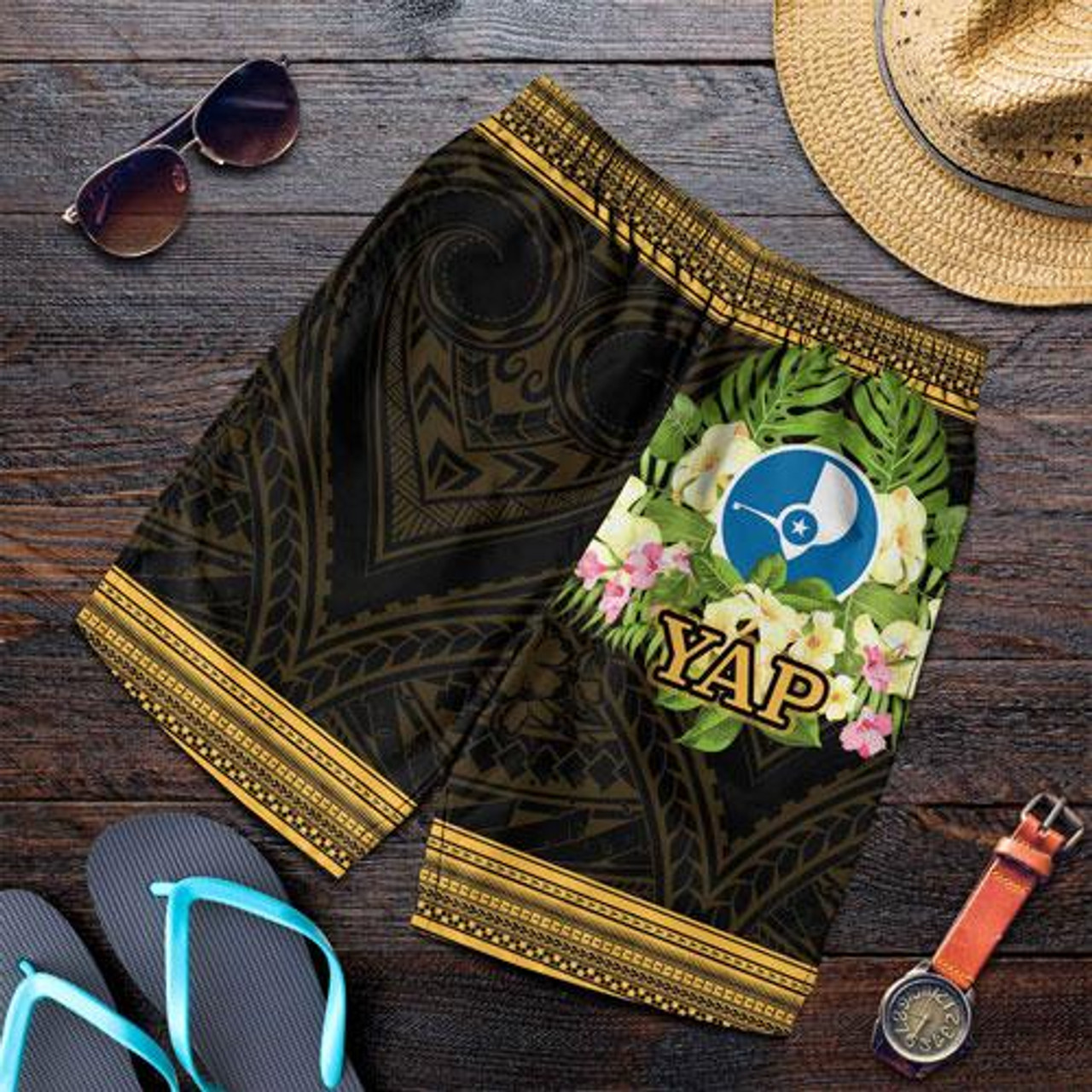 Yap State Men Shorts - Polynesian Gold Patterns Collection 1