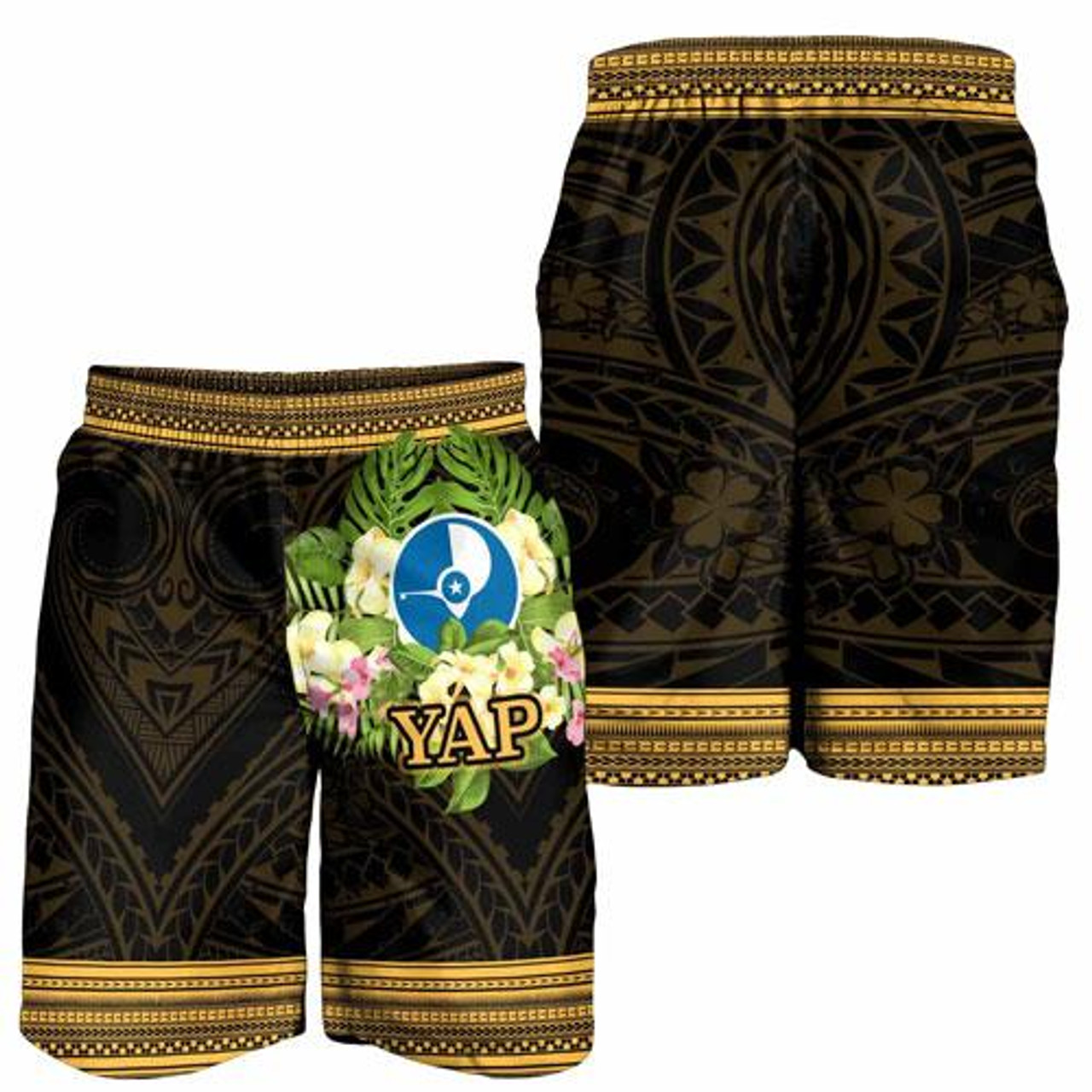 Yap State Men Shorts - Polynesian Gold Patterns Collection 2