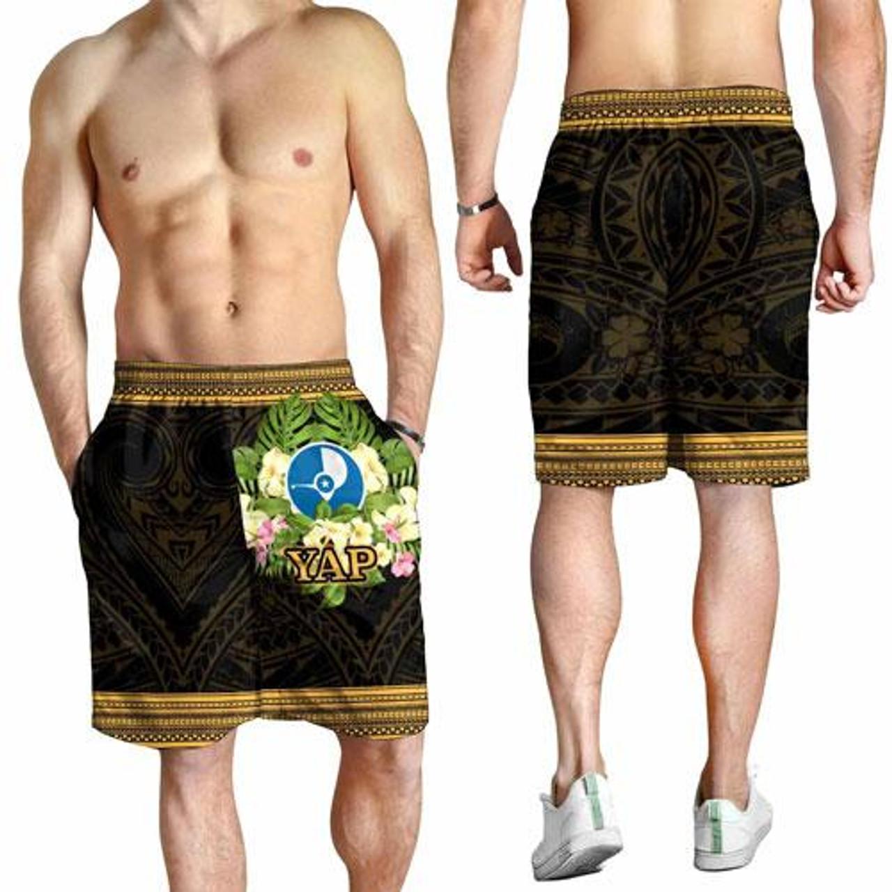 Yap State Men Shorts - Polynesian Gold Patterns Collection 4