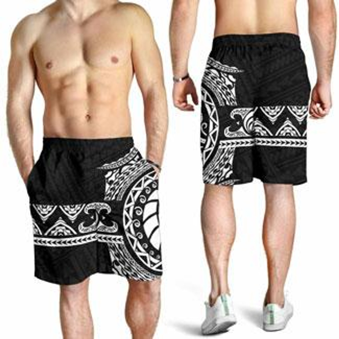Polynesian Black & White Athletic Performance Shorts - ShopperBoard