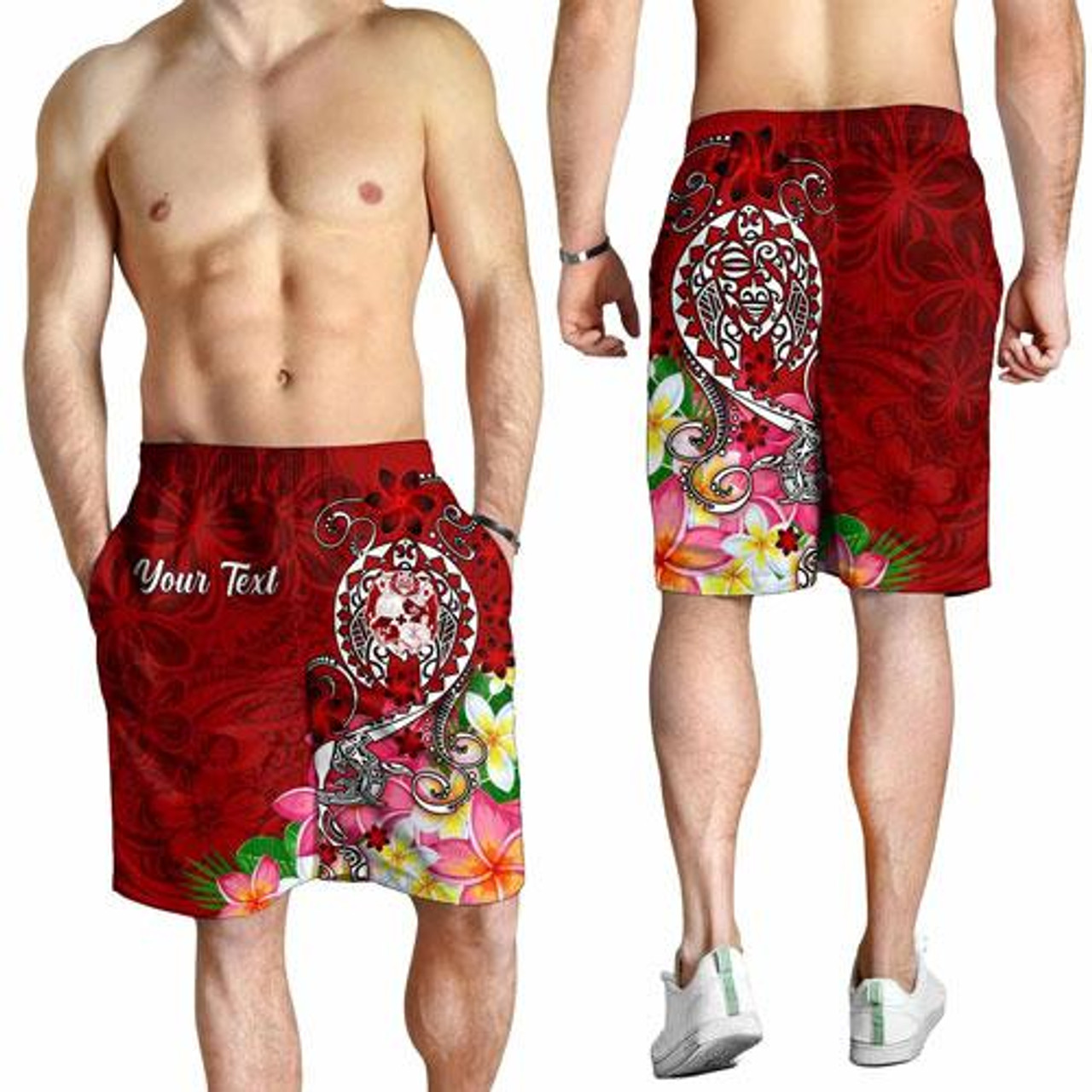 Tonga Custom Personalised Men Shorts - Turtle Plumeria (Red) 2