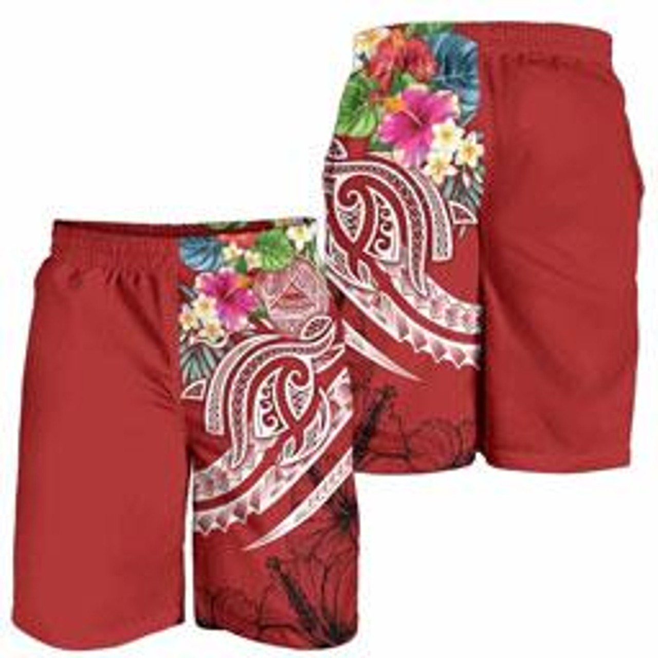 Polynesian American Samoa Men Shorts - Summer Plumeria (Red) 3