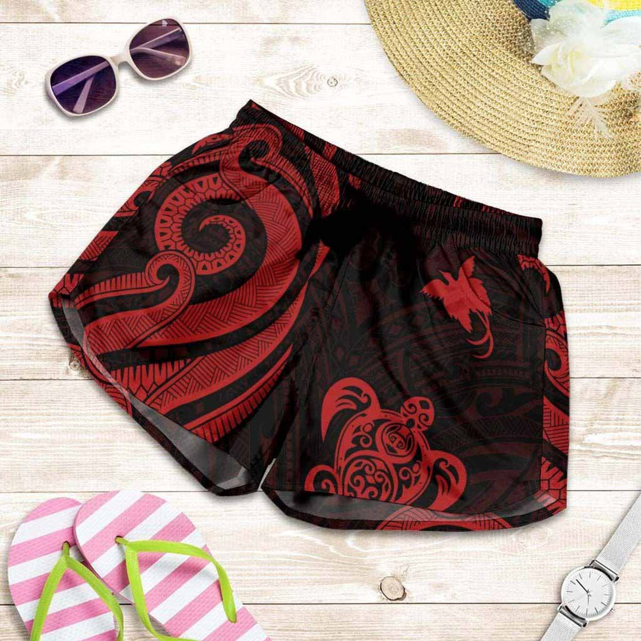 Papua New Guinea Women Shorts - Red Tentacle Turtle 1