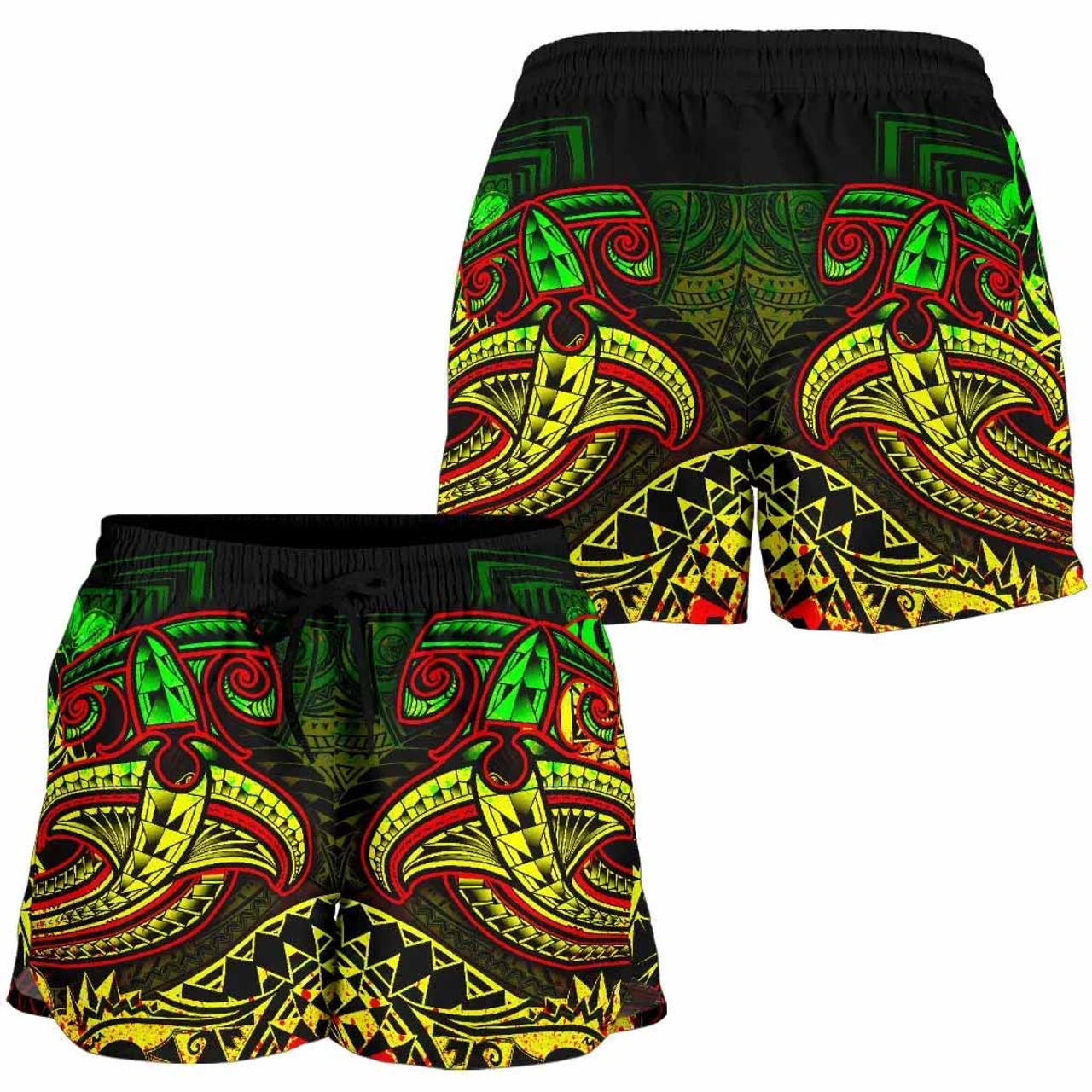 Tahiti Women Shorts - Reggae Shark Polynesian Tattoo 3