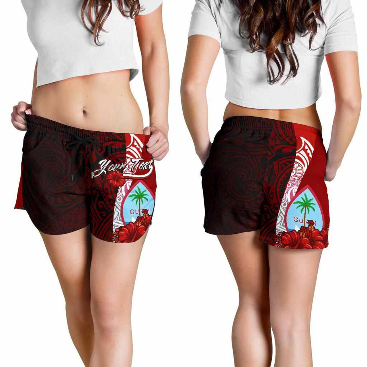 Guam Polynesian Custom Personalised Women Shorts - Coat Of Arm With Hibiscus 1