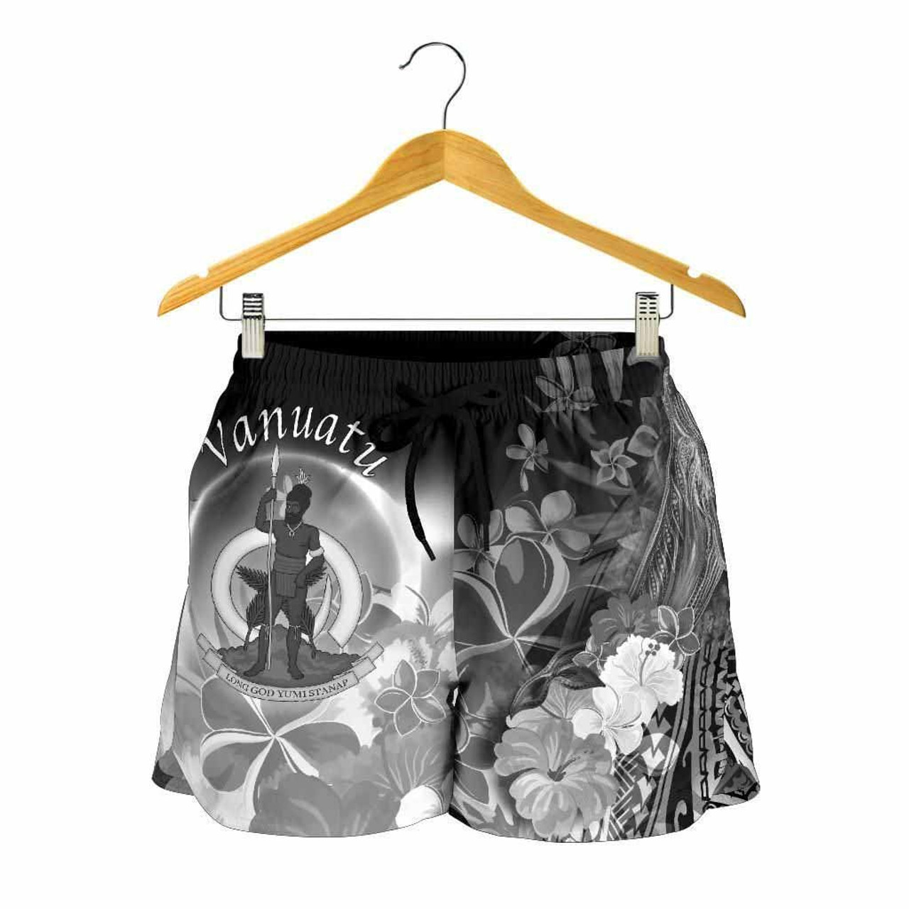 Vanuatu Women Shorts - Humpback Whale with Tropical Flowers (White) 2