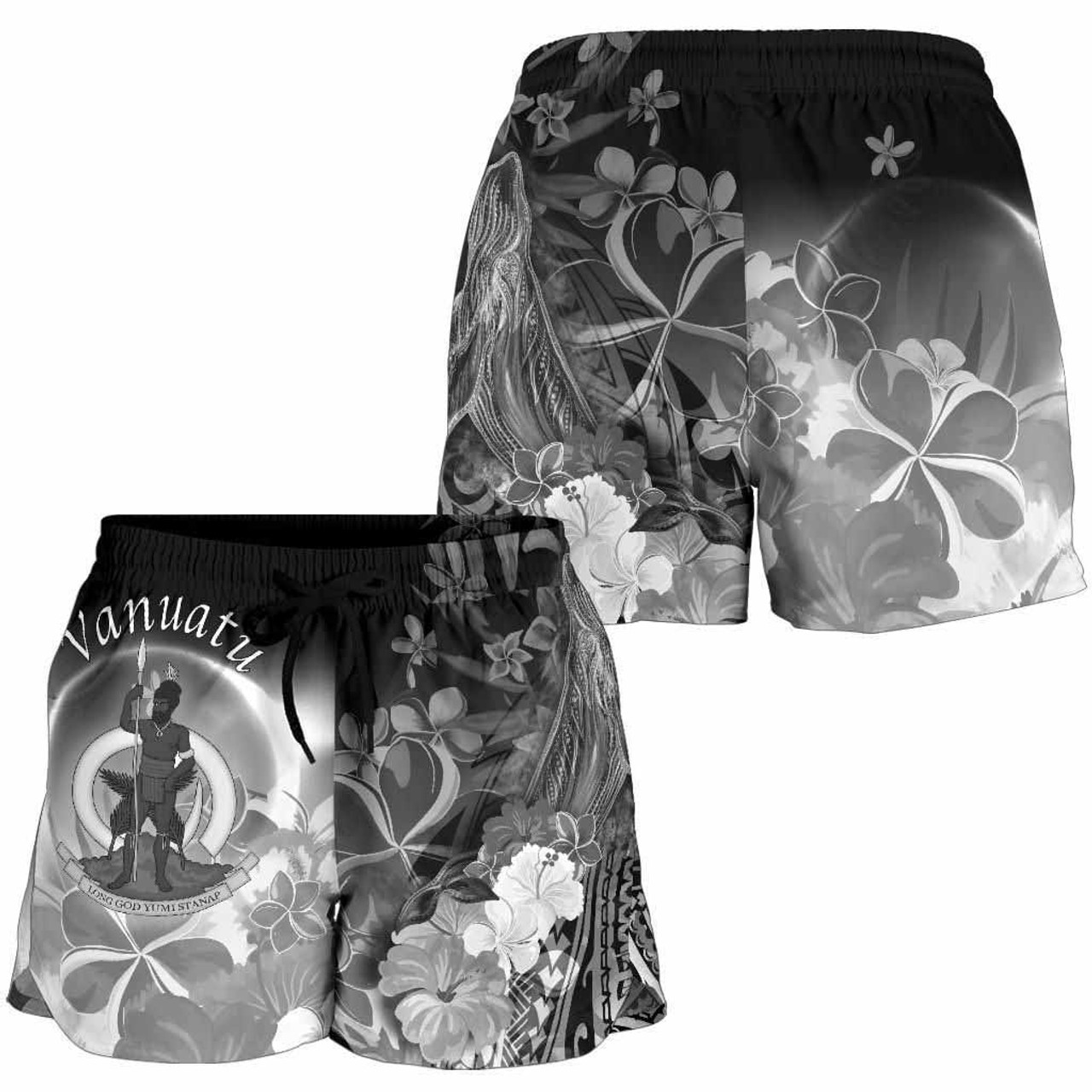 Vanuatu Women Shorts - Humpback Whale with Tropical Flowers (White) 3