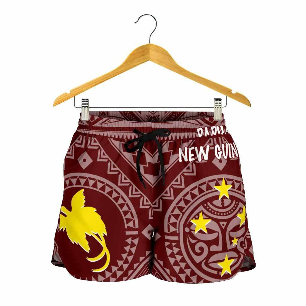 Papua New Guinea Women Shorts - Flag With Polynesian Patterns (Red) 3