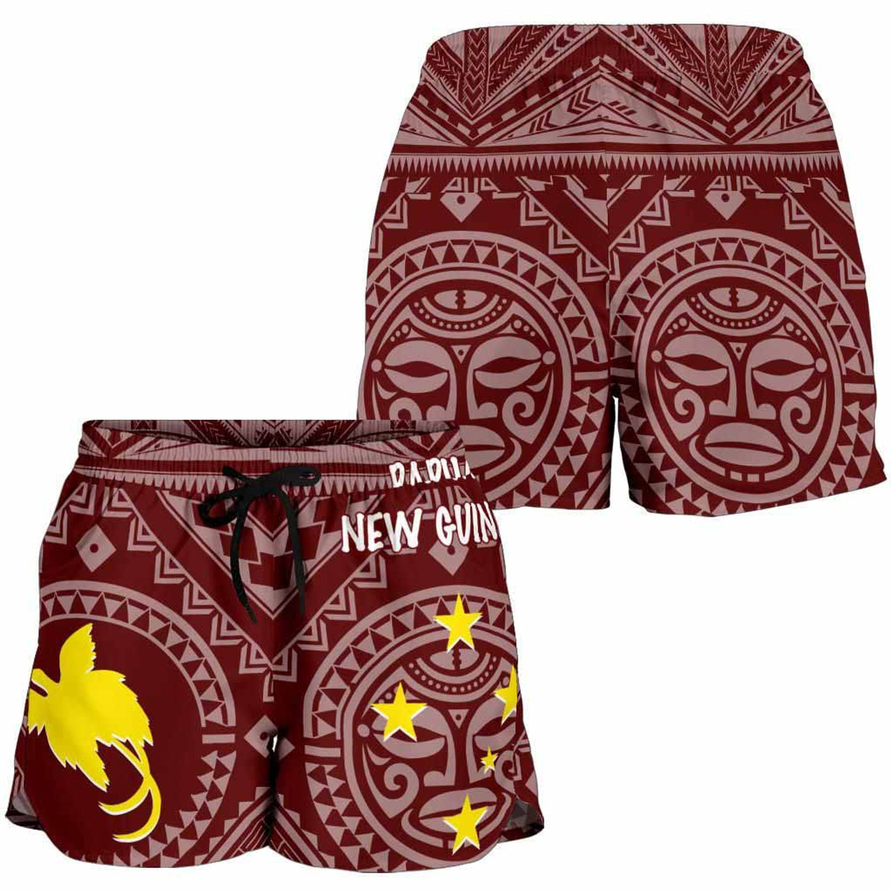 Papua New Guinea Women Shorts - Flag With Polynesian Patterns (Red) 4