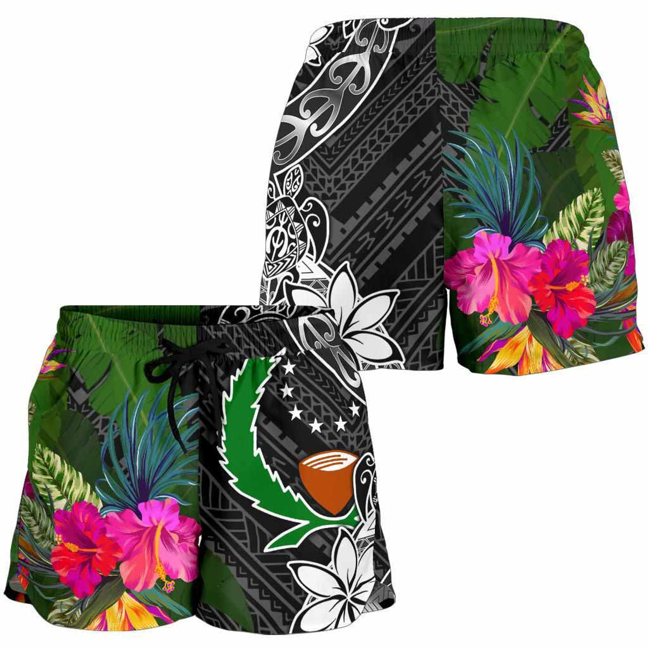 Pohnpei Women Shorts - Turtle Plumeria Banana Leaf 3