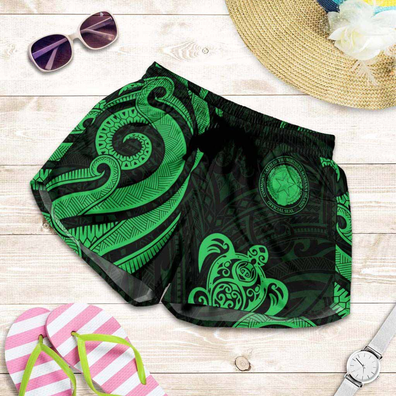 Northern Mariana Islands Women Shorts - Green Tentacle Turtle 1