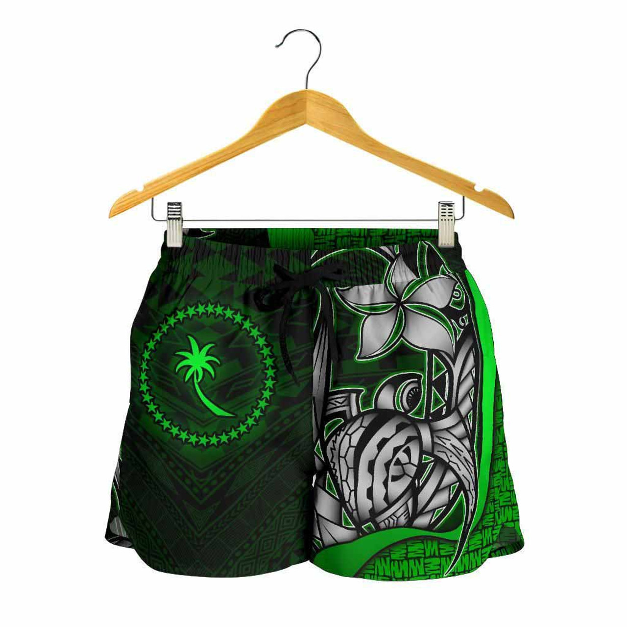 Chuuk Micronesia Women Shorts Green - Turtle With Hook 2