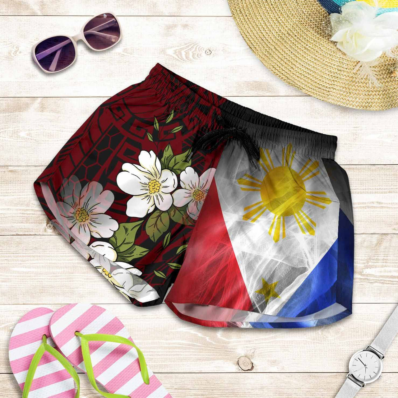 The Philippines Women Shorts - Filipino Flag with Islander Patterns 1