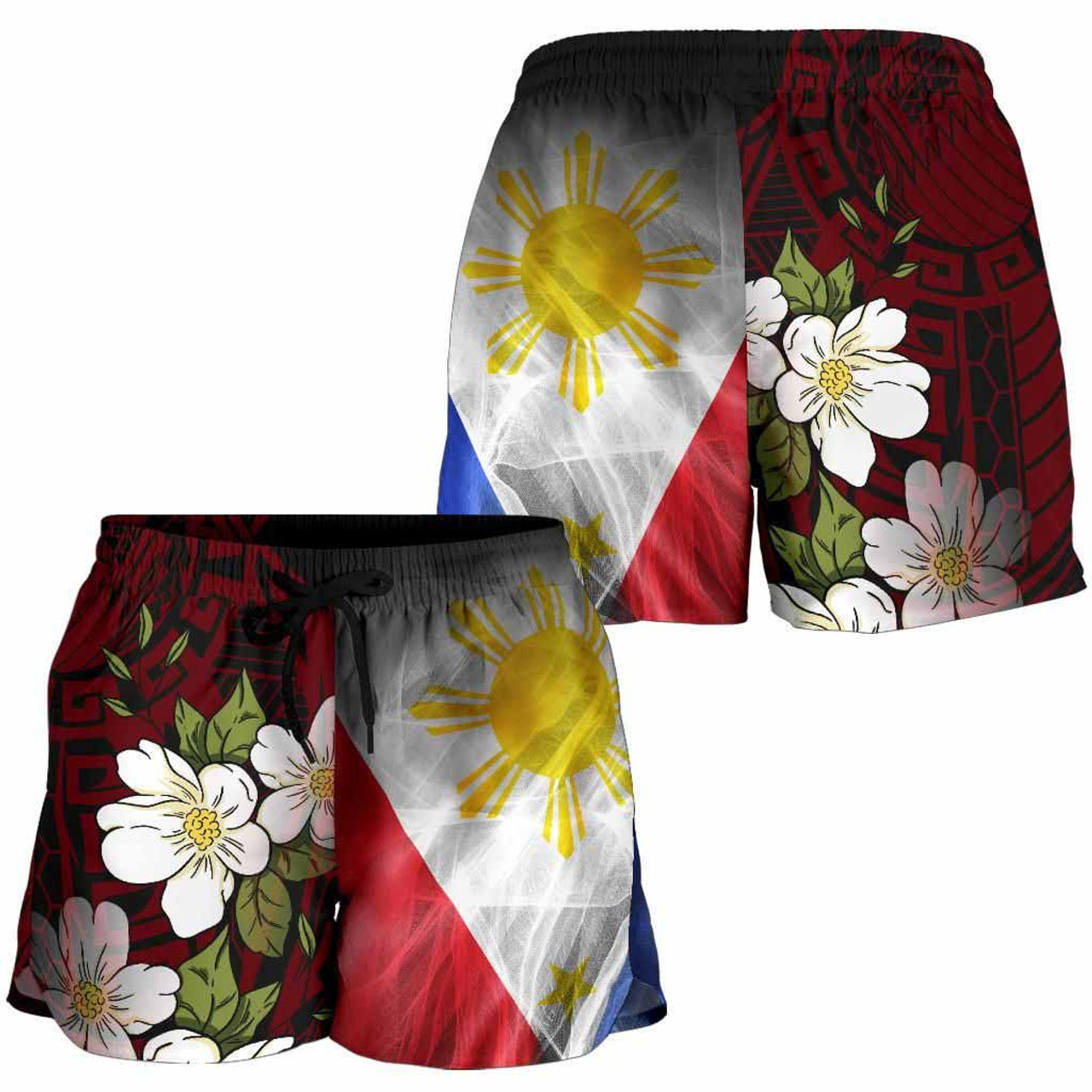 The Philippines Women Shorts - Filipino Flag with Islander Patterns 3