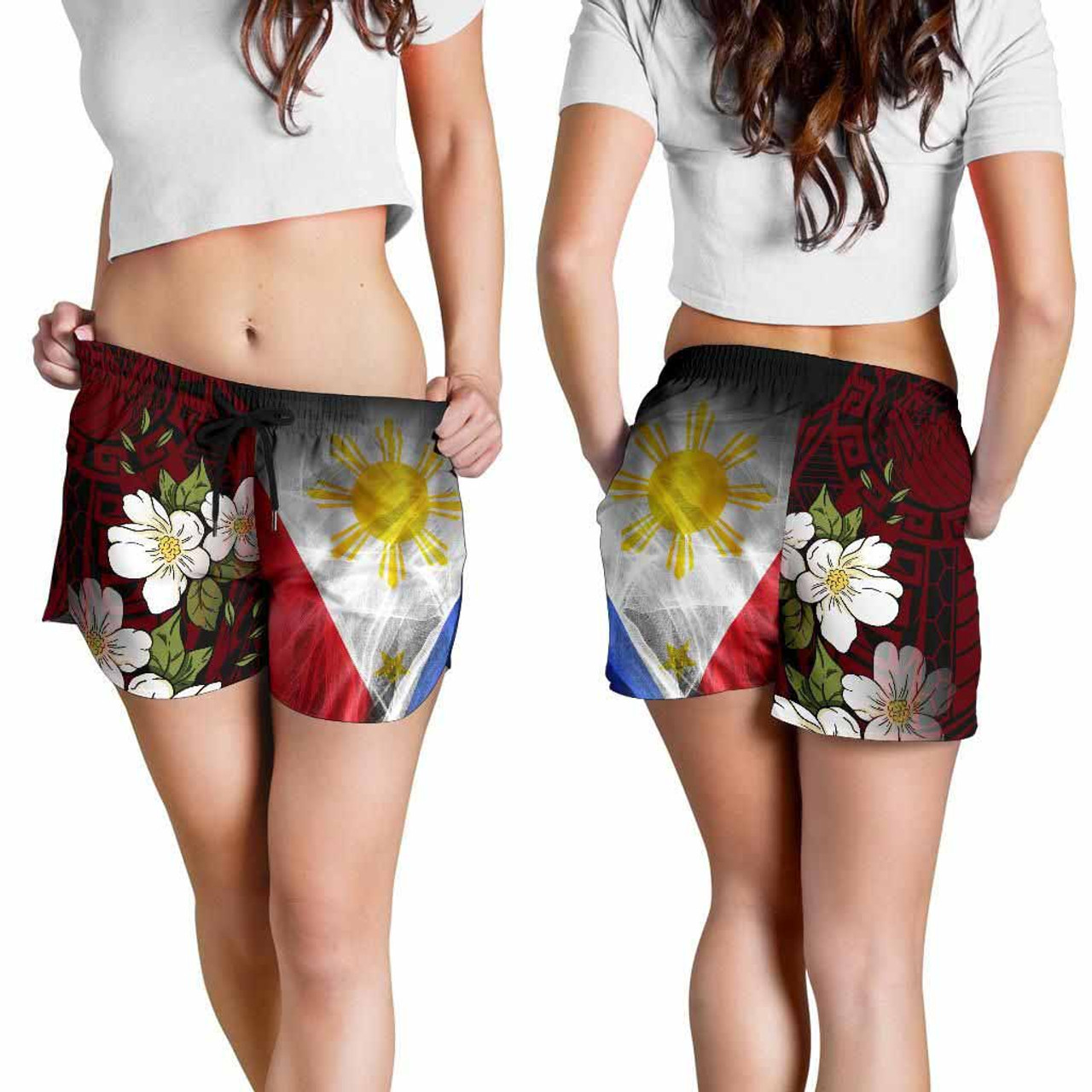 The Philippines Women Shorts - Filipino Flag with Islander Patterns 4