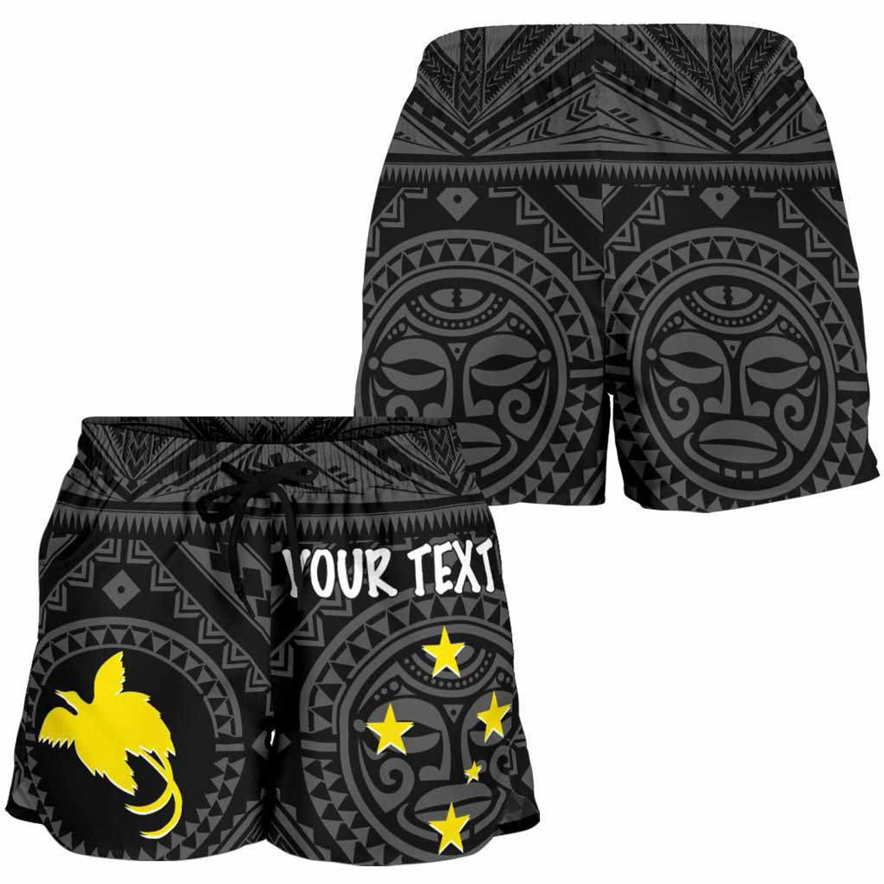 Papua New Guinea Personalised Women Shorts - Flag With Polynesian Patterns (Black) 4