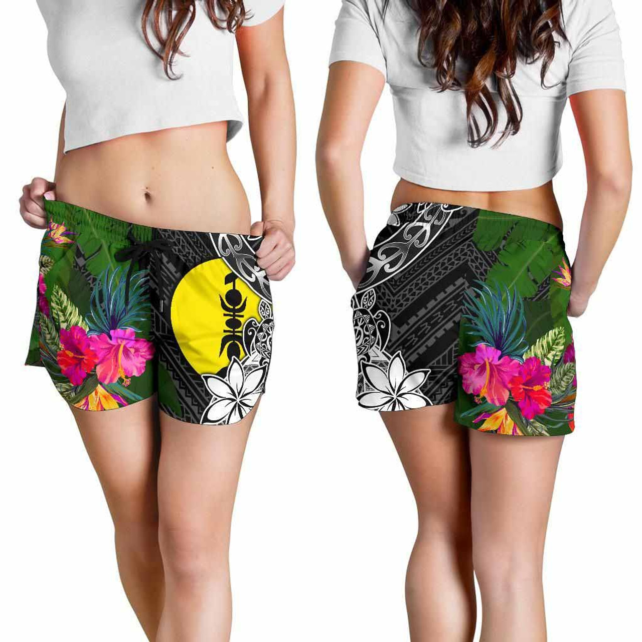 New Caledonia Women Shorts - Turtle Plumeria Banana Leaf 2