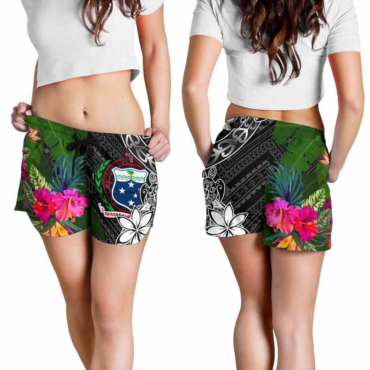 Samoa Women Shorts - Turtle Plumeria Banana Leaf 2