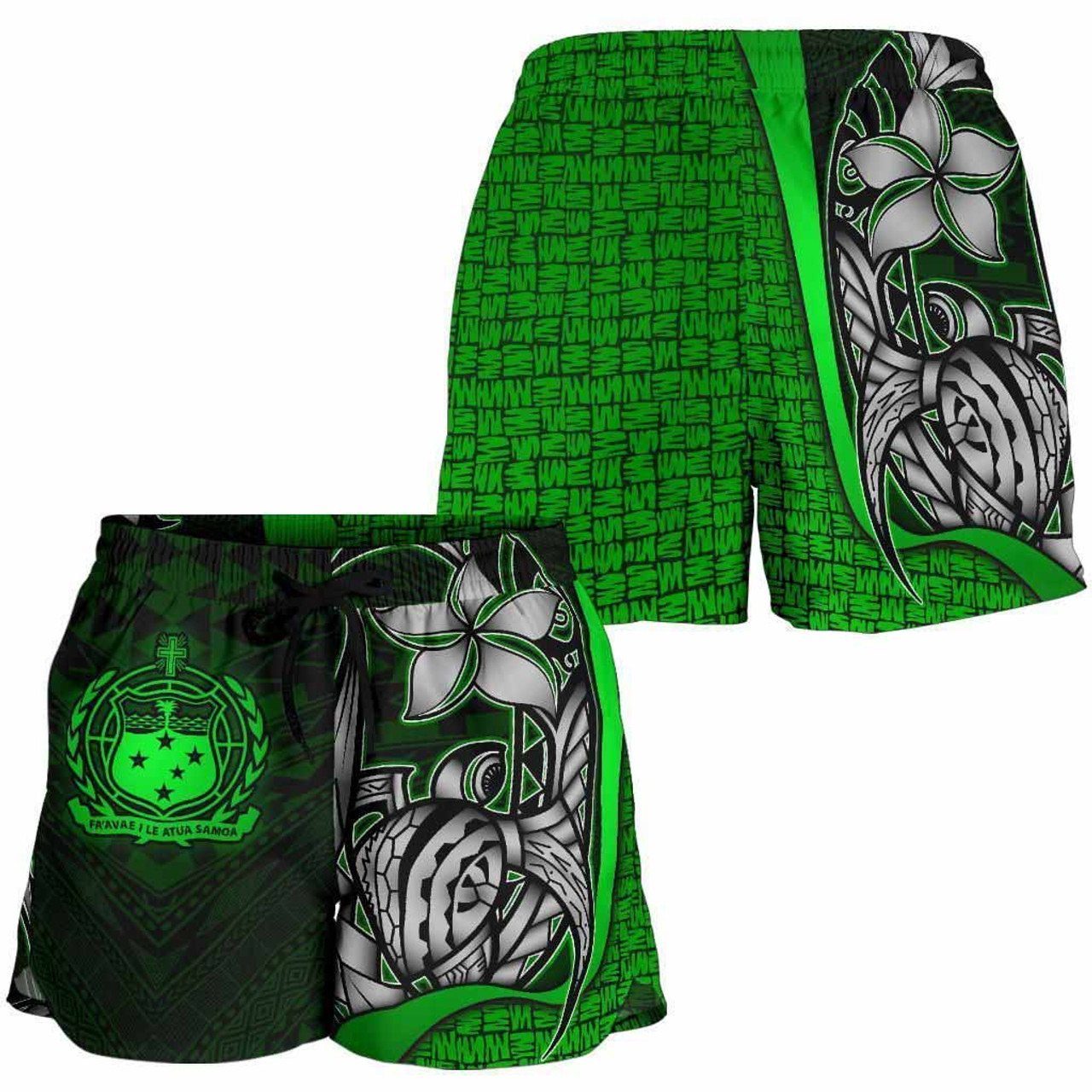 Samoa Polynesian Women Shorts Green - Turtle With Hook 3