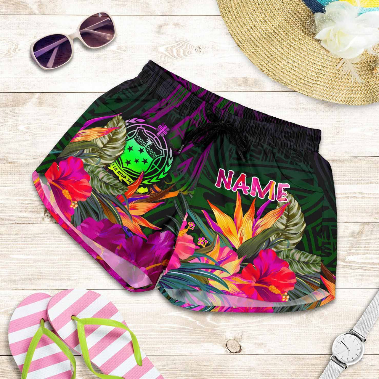 Samoa Personalised Women Shorts - Summer Hibiscus 1
