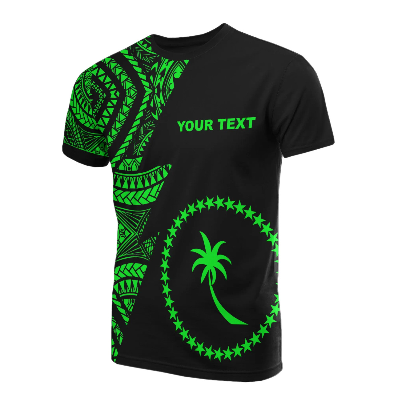 Chuuk Custom Personalised T-Shirt - Micronesian Pattern Green Style 1