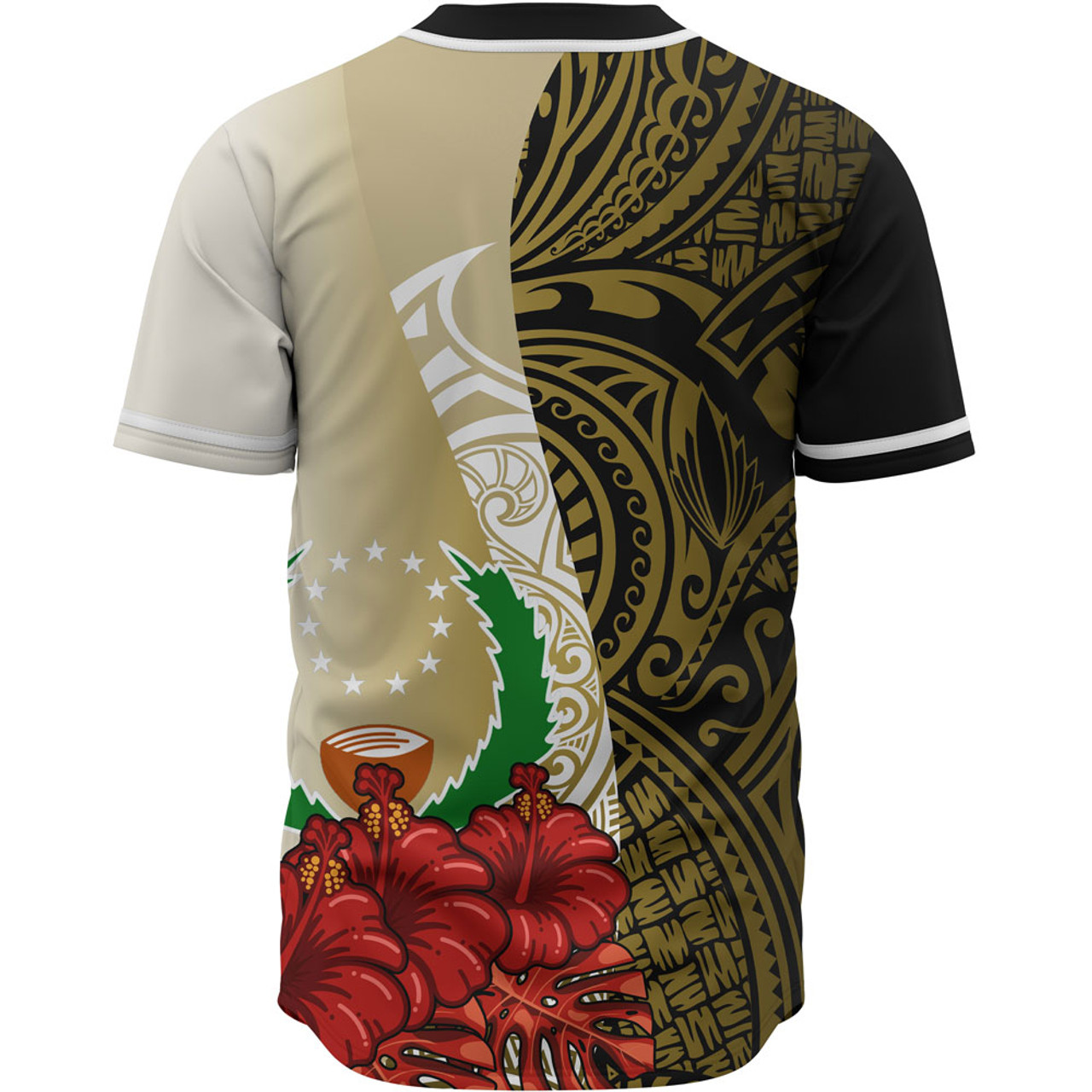 Pohnpei Polynesian Custom Personalised Baseball Shirt - Coat Of Arm With Hibiscus Gold